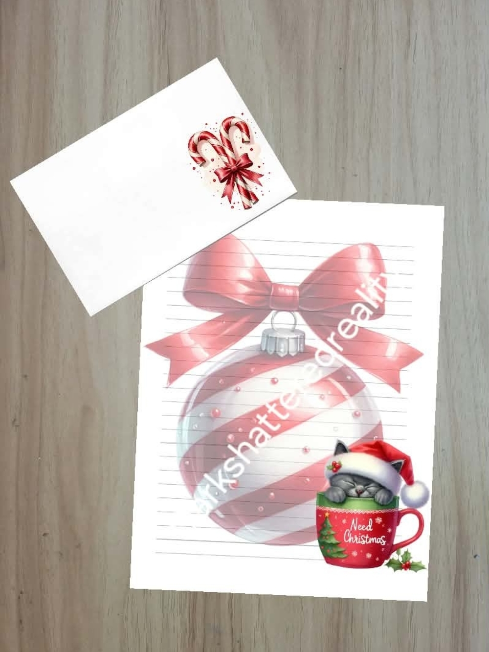🖤NEW🖤 24pc Christmas Cat Mug & Ornament Lined Stationery